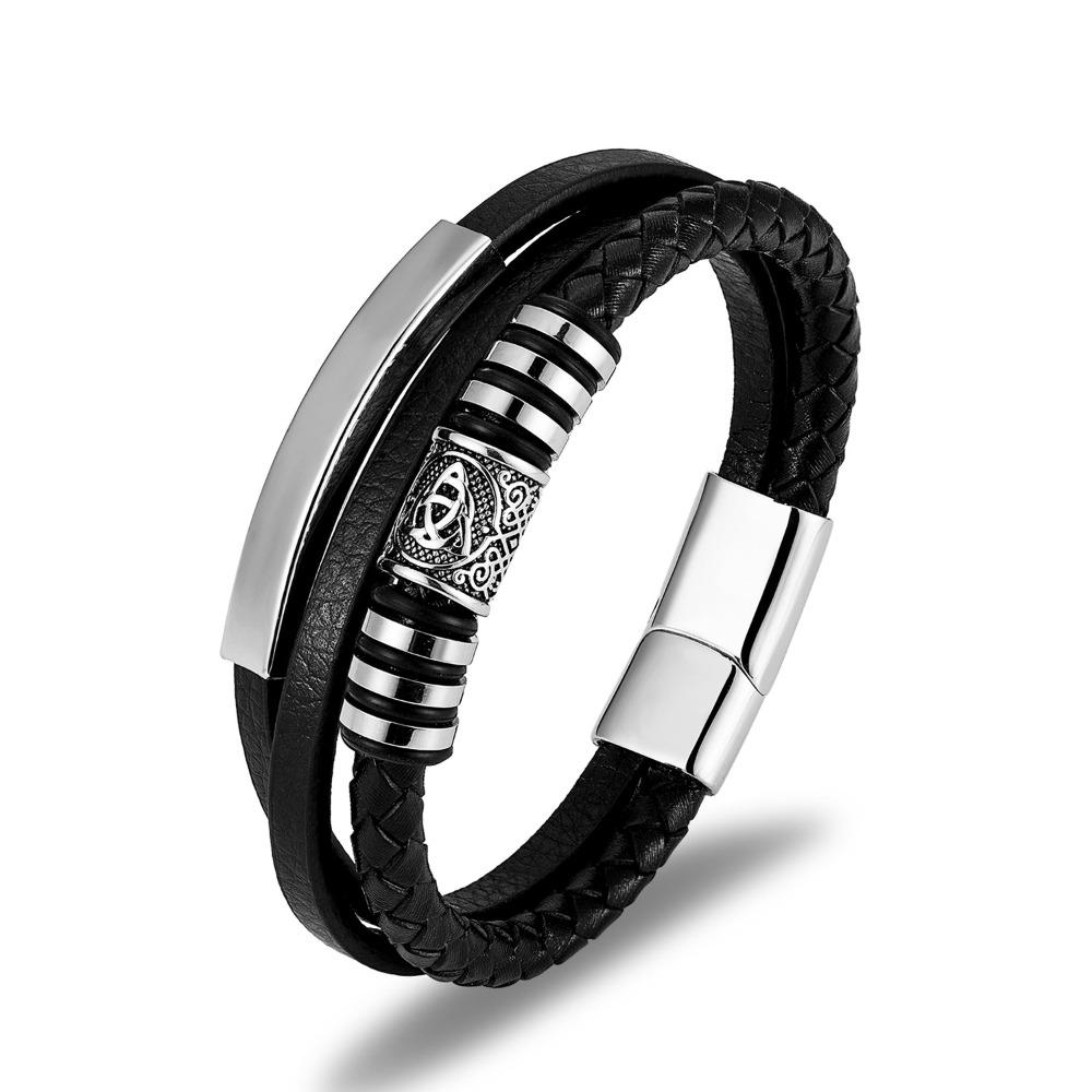 

Viking vintage men s leather bracelet, multi-layered weave, stainless steel magnetic clasp, motorcycle-style accessory Style 2 21.5CM