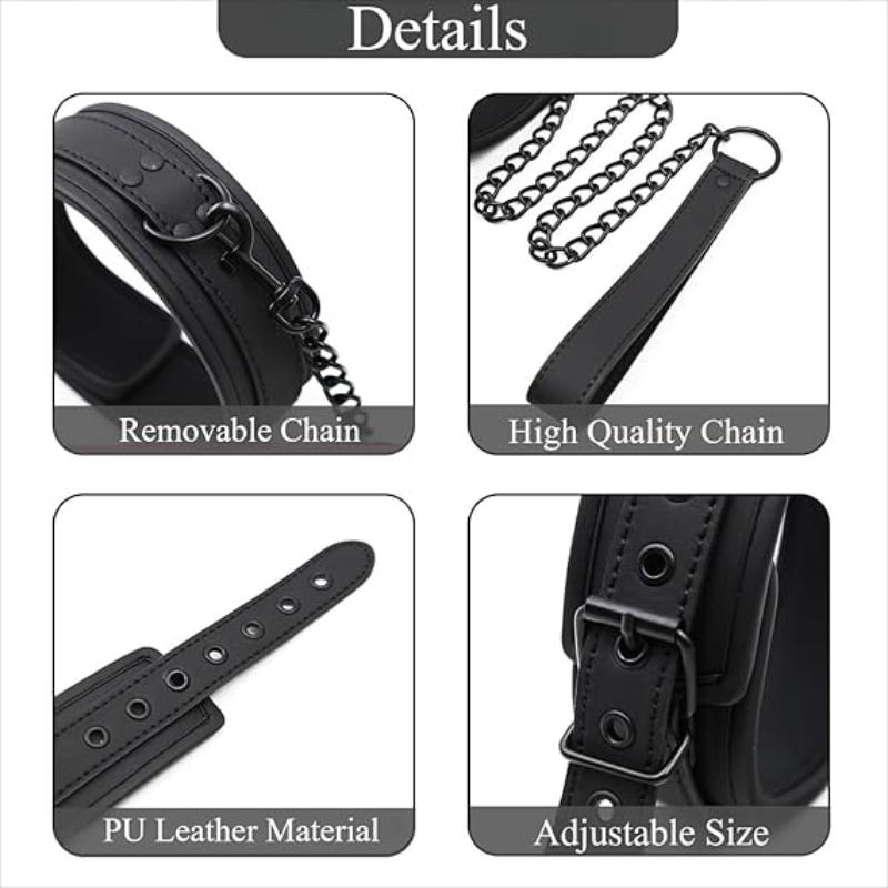 Leather PU BDSM Bondage Kit Set Handcuffs Ankle Cuffs Collar with Leash Restraint Adult Sex Toys for Women Adult Games 18+