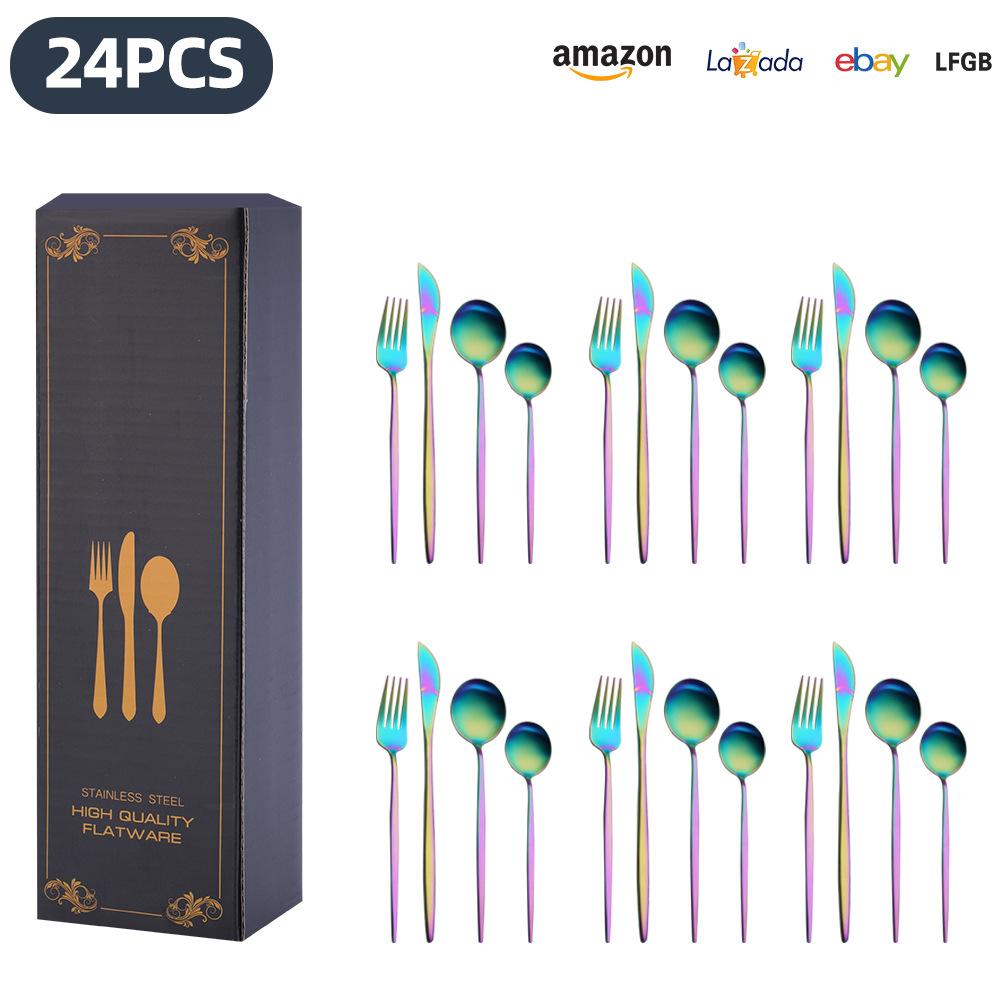 25 Years of New Stainless Steel Tableware Set, Tableware Portuguese Knives, Forks and Spoons 24-piece Gift Box Set