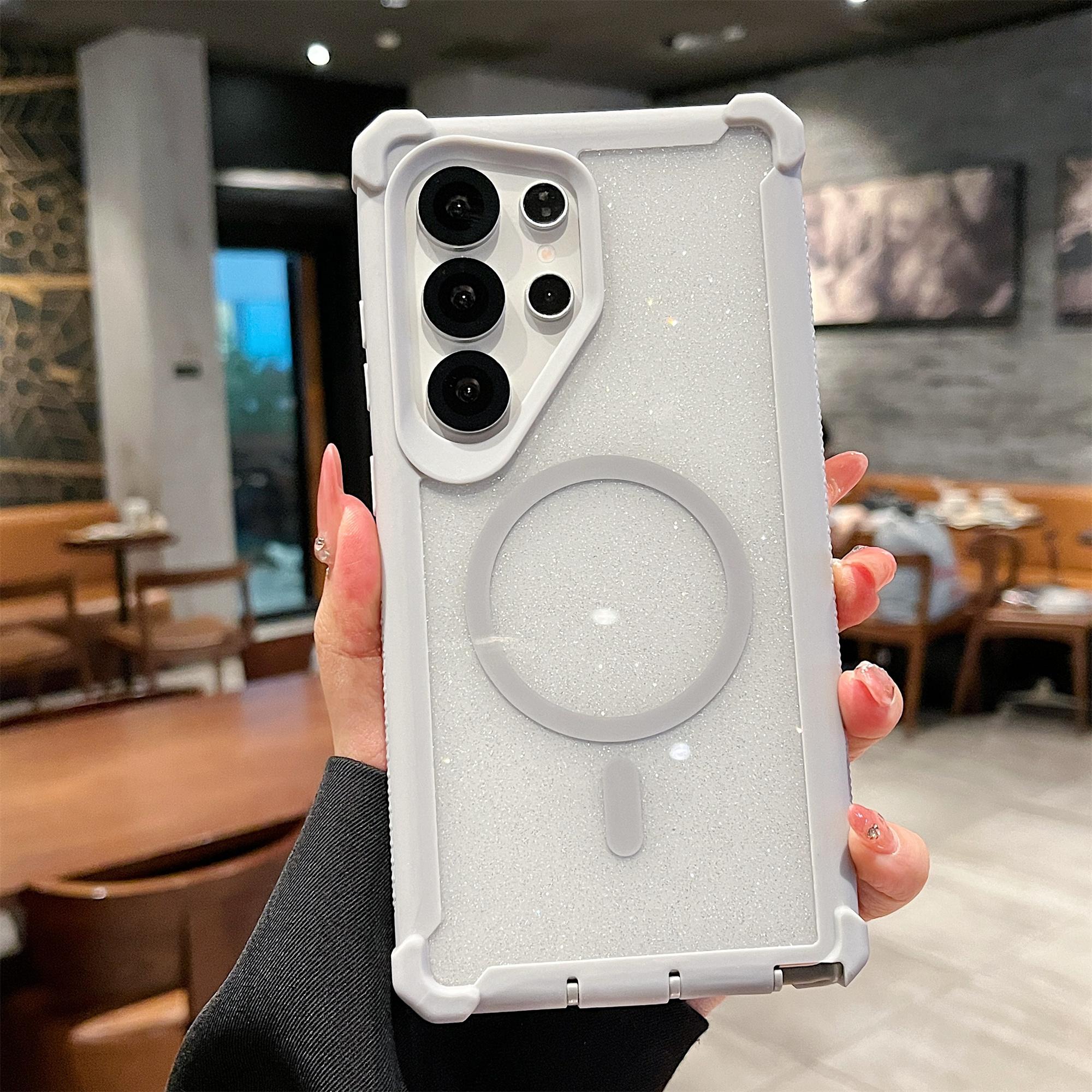 

For Samsung Galaxy S25 Ultra Magnetic Case Detachable 2 in 1 Glitter TPU+PC Shockproof Phone Back Cover Grey