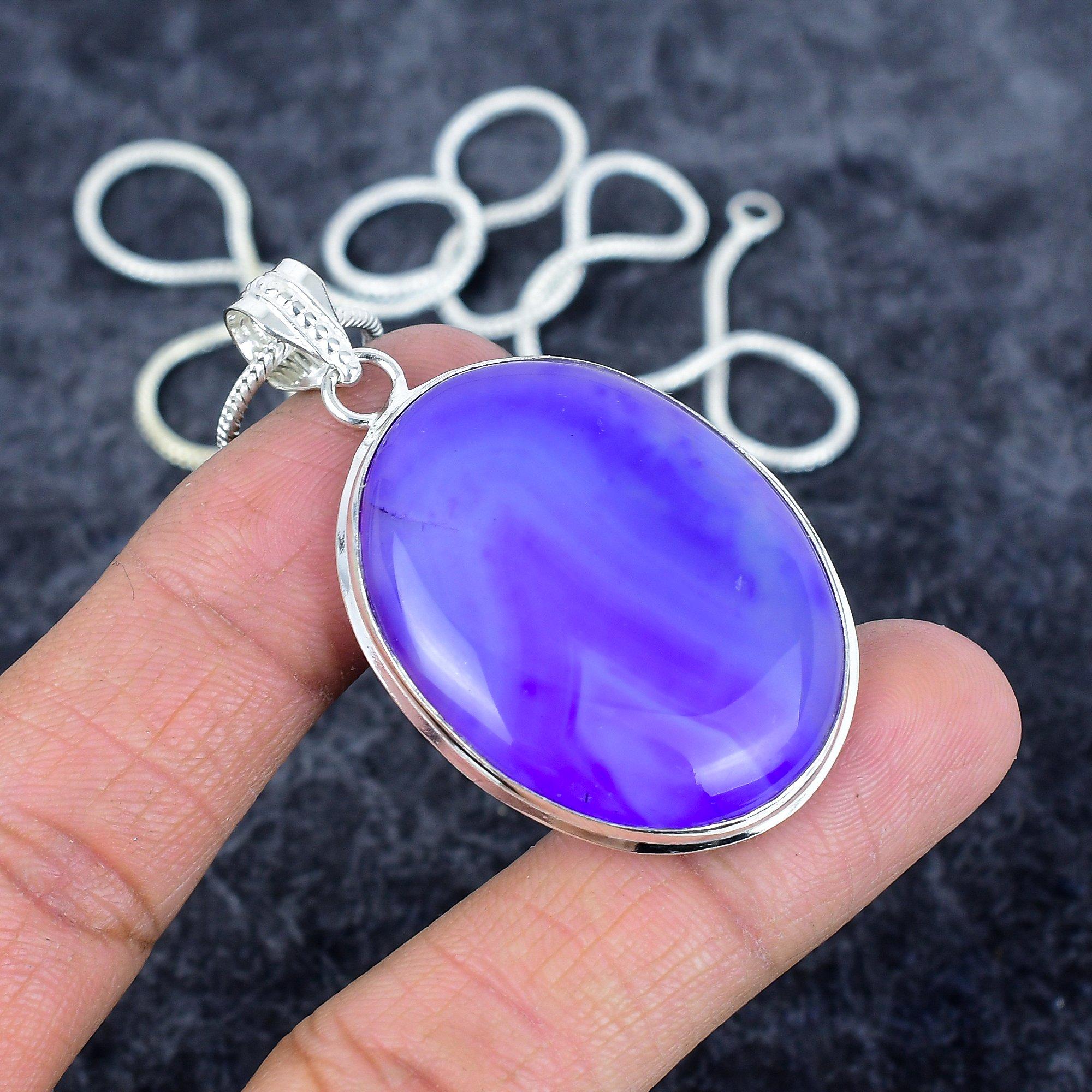 

Purple Lace Agate Gemstone 925 Sterling Silver Jewelry Pendant 2.17 M-2952