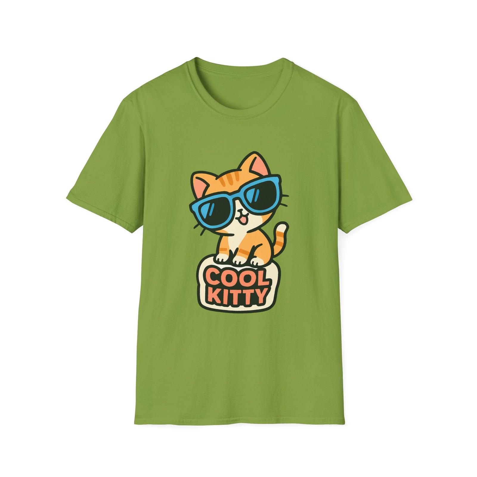Unisex Softstyle T-Shirt Mens Womens Tees Top Chibi Kitten Sunglasses Playful Grin Cool Kitty L