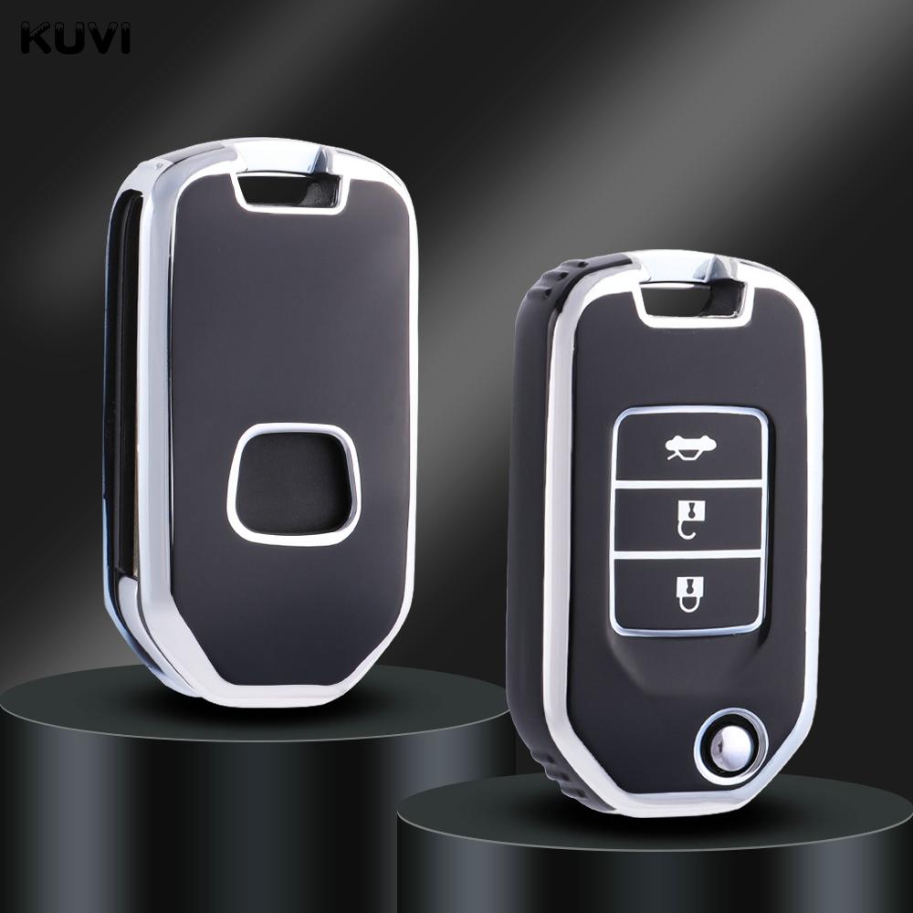 Tpu Car Folding Flip Key Case Cover Shell For Honda Civic Hrv Crv Xrv Cr-V Crider Odyssey Pilot Fit Accord Protector Accessories