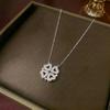Women's Heart-Shaped Necklace with Four-Petal Flower, Cubic Zirconia, Titanium Steel Clavicle Chain - Elegant and Versatile Accessory