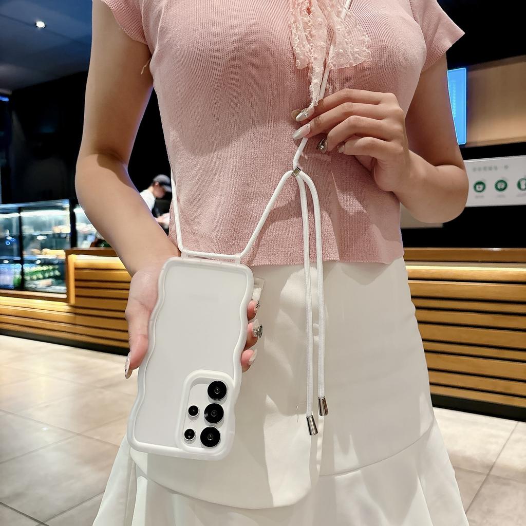 Samsung S25ultra Large Wave Mobile Phone Case Integrated Lanyard Hole S24Plus Full Inclusive Protective Case