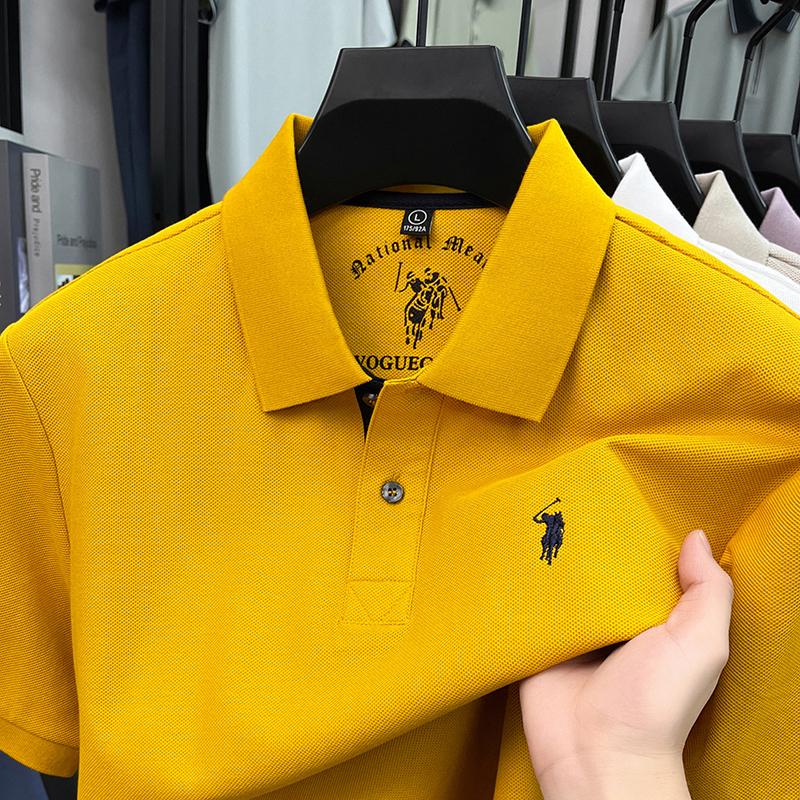 STORN Sommar Broderad Krage T-shirt för Herrar, Casual, Business, Kortärmad Pikétröja, Kortärmad Topp