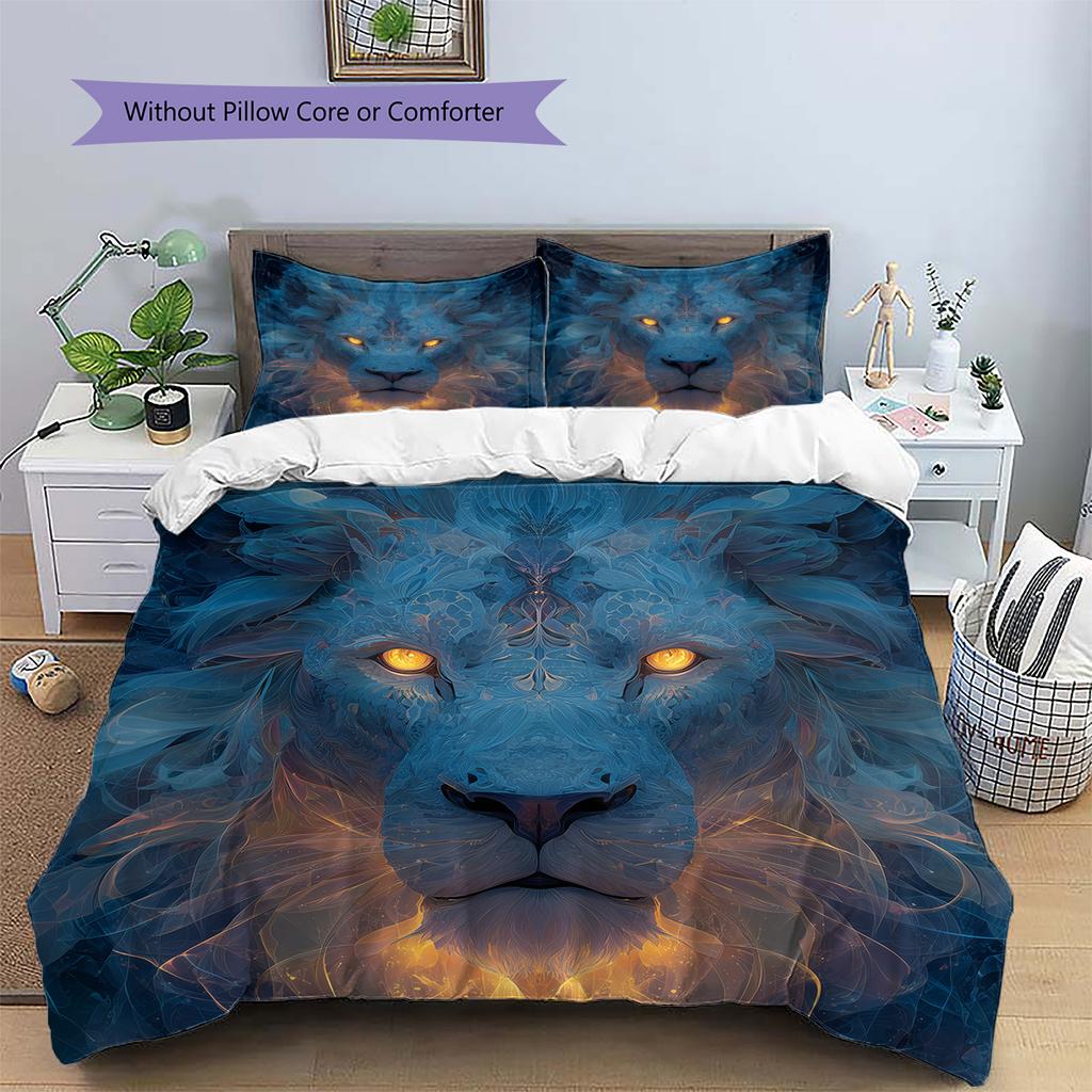 Lion Head Pattern Bedding Quilt Set  Home Decoration  Gift (1 * duvet cover + 2 * pillowcase  without core)