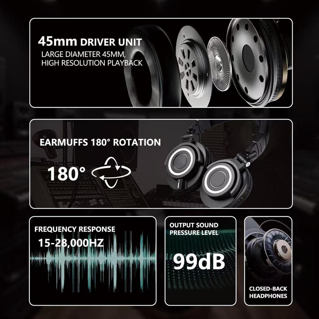 Audio-Technica ATH-M50x Fones de Ouvido Monitor de Estúdio Profissional Fones de Ouvido HIFI Profissionais Totalmente Fechados Fones de Ouvido para Música e Jogos