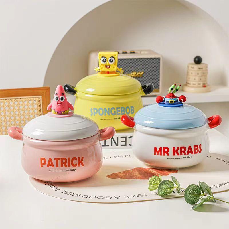 Cute Crab Boss Binaural Instant Noodle Bowl With Cover Dormitory Home Student Ceramic Soup Bowl Haiji Baby Hand Gift