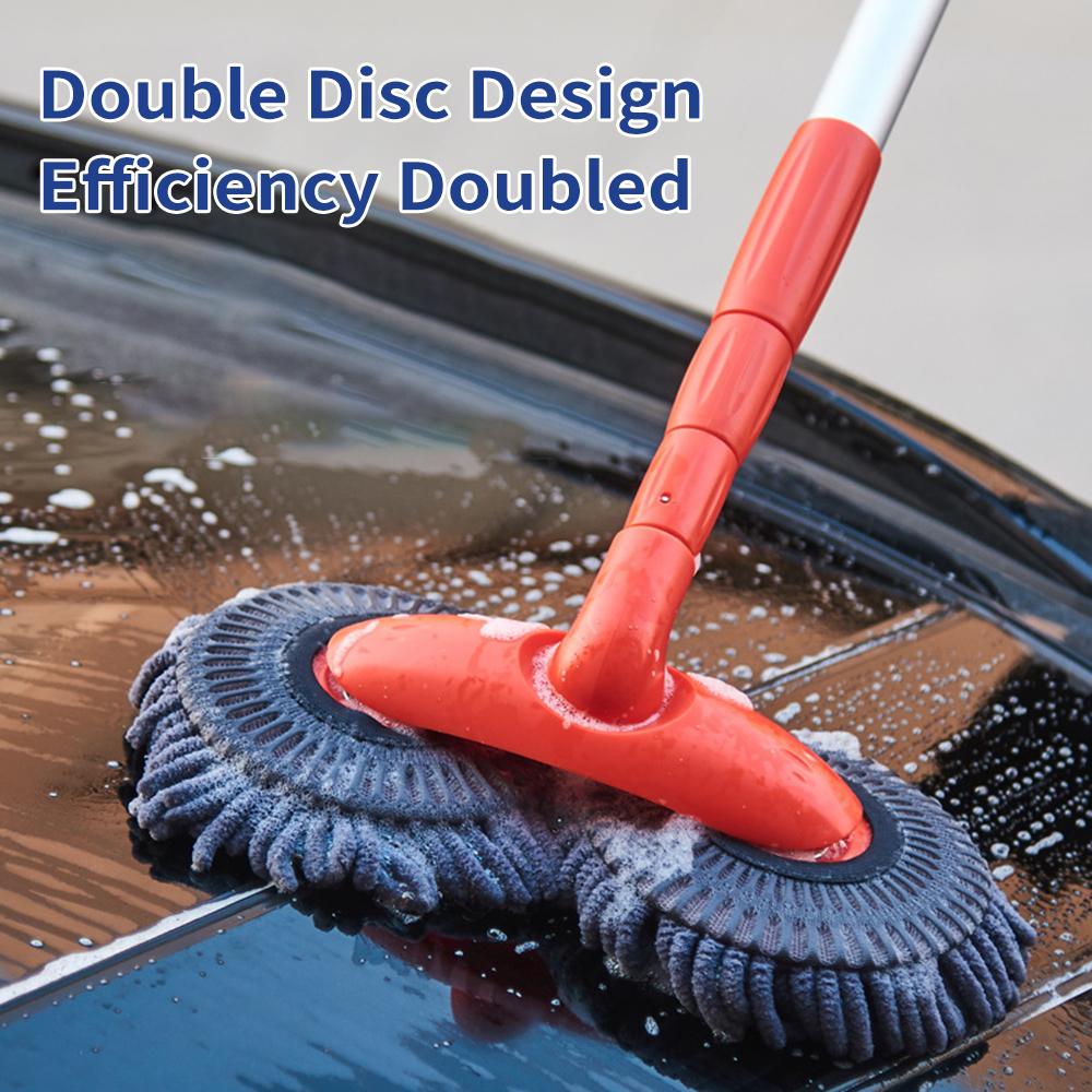 Long Chenille Microfiber Wash Mop with Extension Pole Rotatable Dual Head Car Wash Brush Telescoping Cleaning Tool