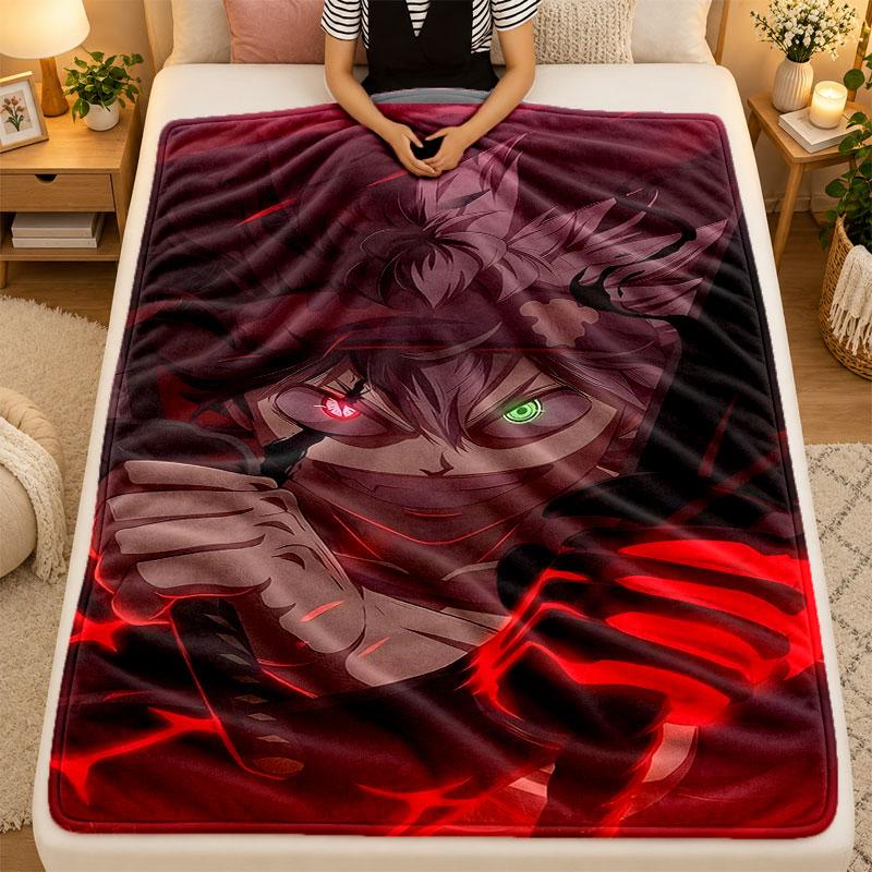 Flannel BlanketBlack Clover Warm Soft Throw Blanket for Indoor Sofa Bed Living Room Use