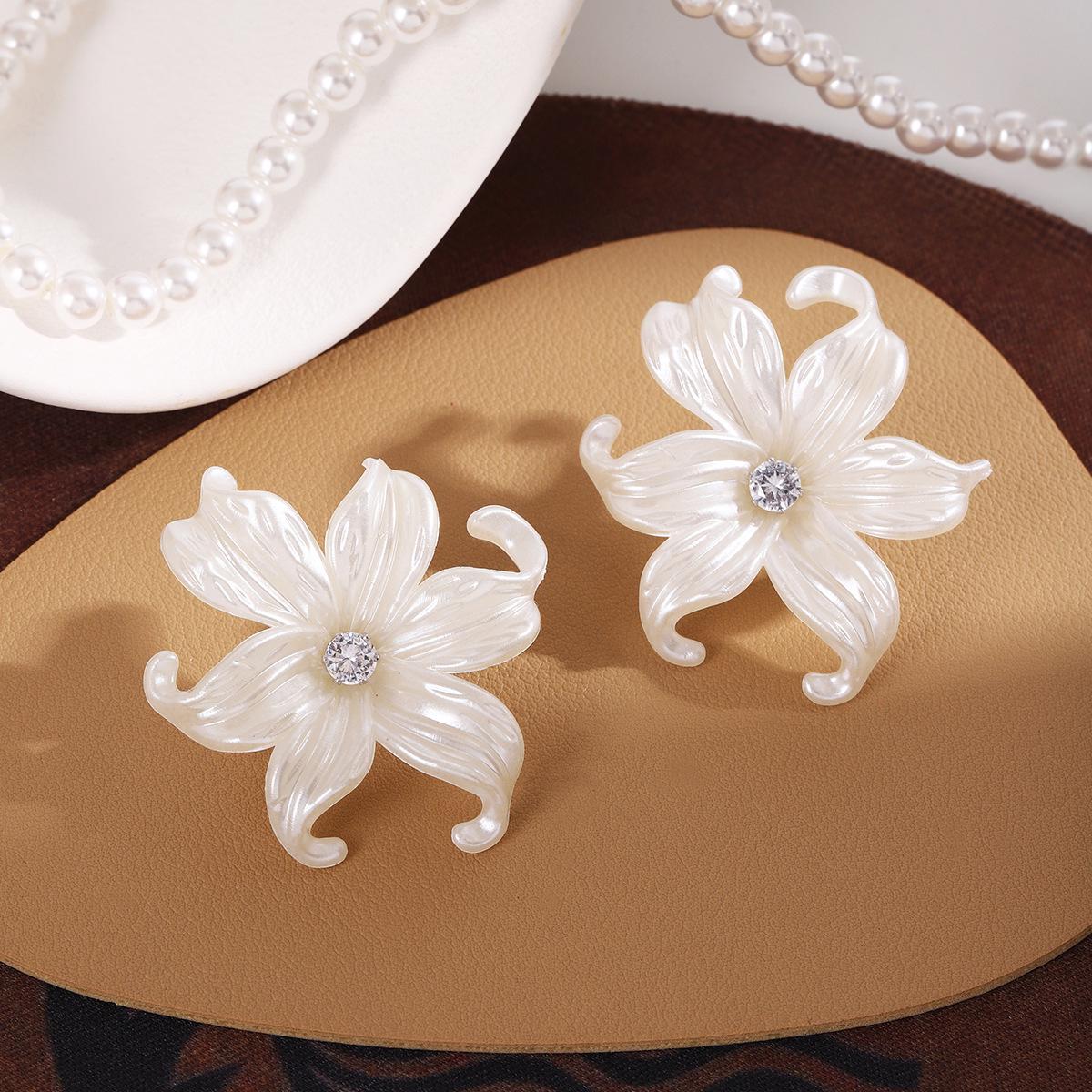 Silver Needle Luxury White Iris Flower Stud Earrings for Women - Fairy Forest Style, Summer Fashion Statement.