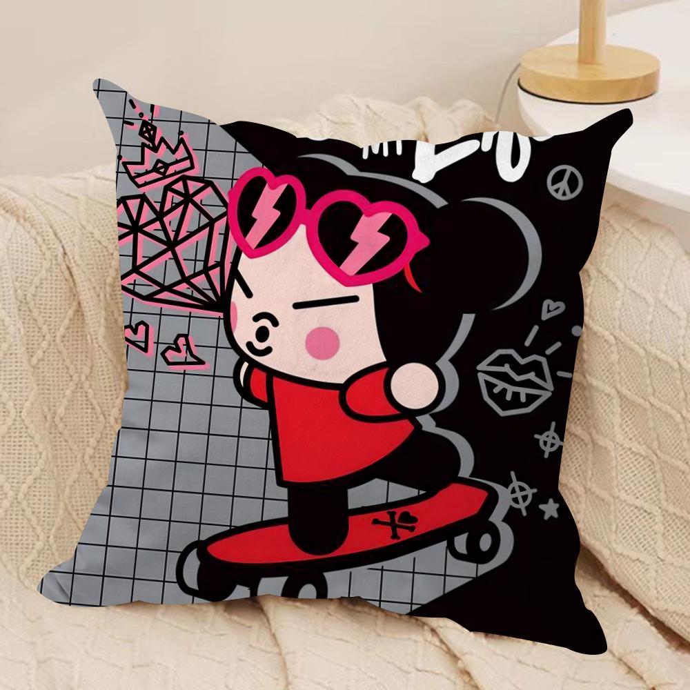 Kawaii P-Pucca Anime Cushion Cover Silky Short Plush Double-Sided Printed Pillow Case for Sofa All Seasons Home Decor Gift