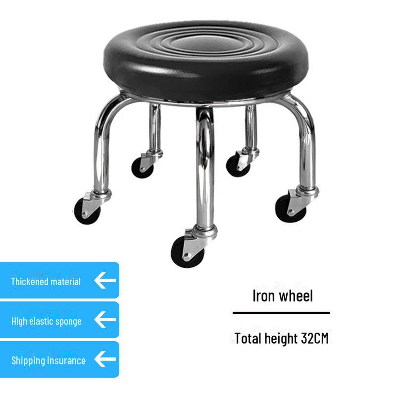 Silent Mobile Beauty Stool with Universal Wheels - Multifunctional, Low-Profile, Round Design for Home or Studio Use.
