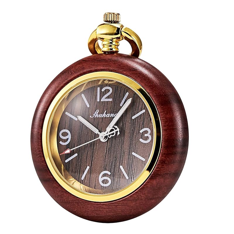 

TREEWETO pocket watch wooden wood antique quartz arabic numerals with chain