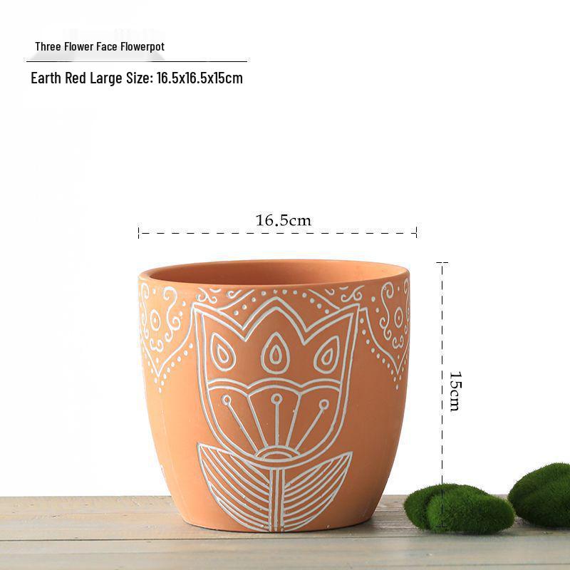 Red Clay Breathable Minimalist Terracotta Flower Pot with Feet for Succulents and Pothos - Round Design, Free Shipping