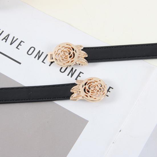 Women Belt Adjustable Imitation Leather Rose Pattern Buckle Waistband Dress Shirt Sweater Coat Accessory