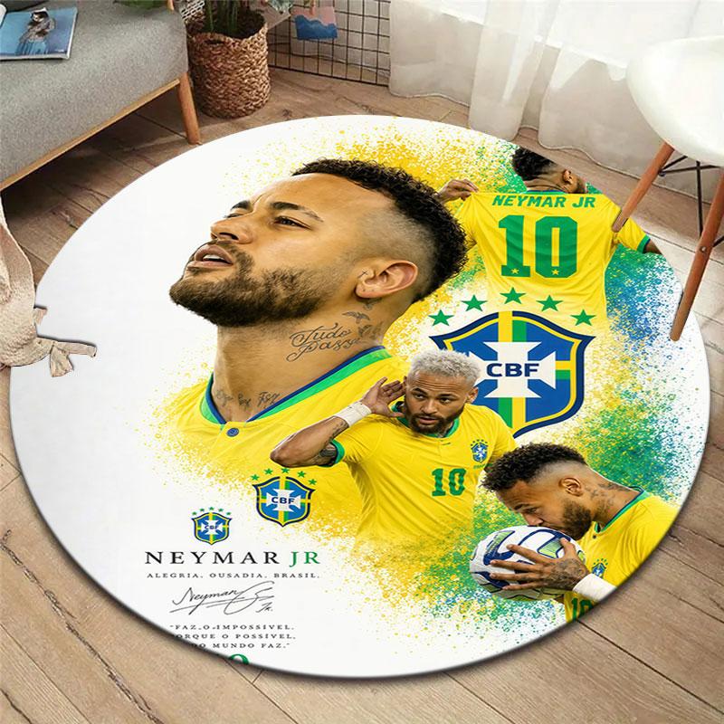 Neymar Jr Runder Teppich, Teppich für Wohnzimmer Schlafzimmer Sofa Spielzimmer Dekor, Rutschfeste Fußmatte