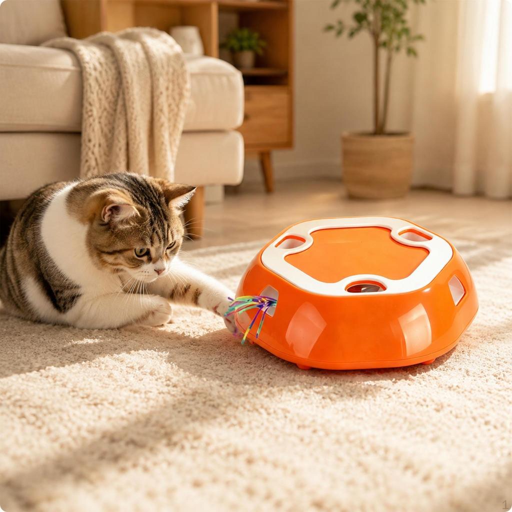 Indoor Interactive Cat Toy | Multiple Play Openings, with Streamers, for Apartments Orange