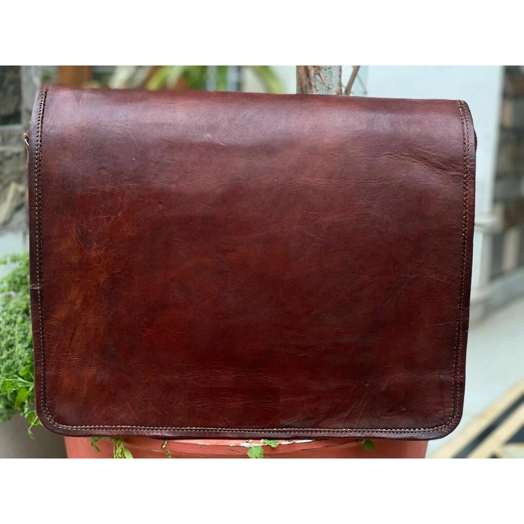Leather Messenger Shoulder Laptop Briefcase Bag Men's Vintage Full Flap