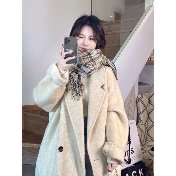Hepburn Style Woolen Coat - 2023 Autumn/Winter, Korean Loose Fit, Small & Medium-Long Women's Size