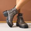 Women's Chunky Heel Buckle Motorcycle Boots - Round Toe, Thick Sole, Plus Size, Autumn/Winter.