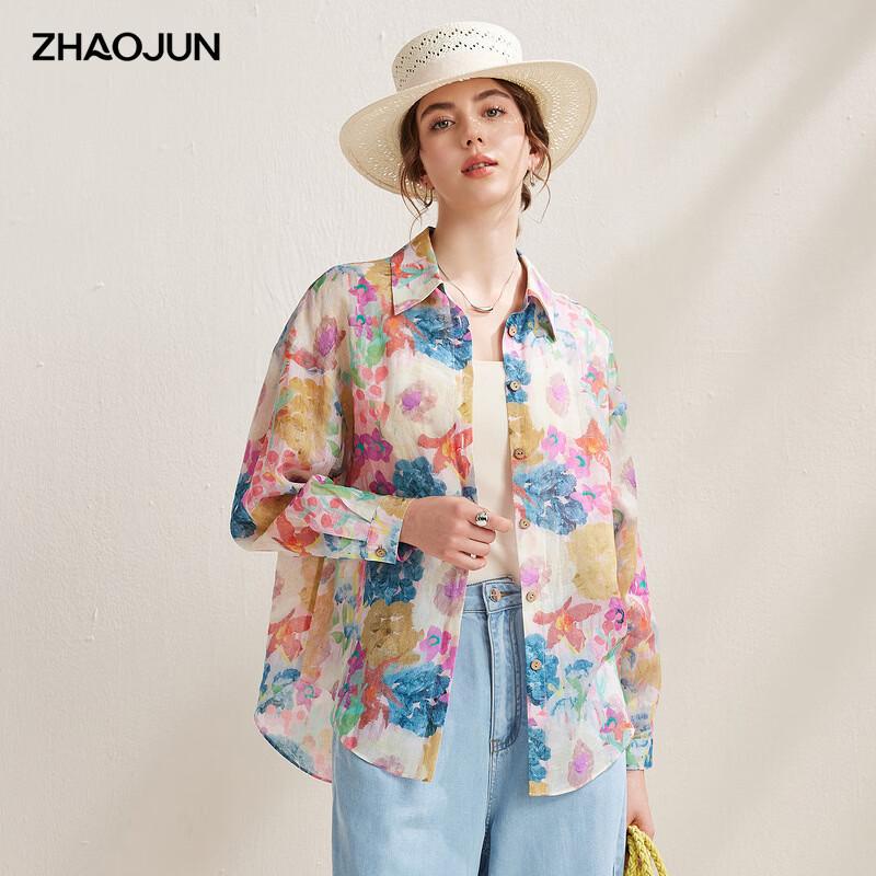 Zhaojun Women's Floral Ramie Long Sleeve Resort Blouse