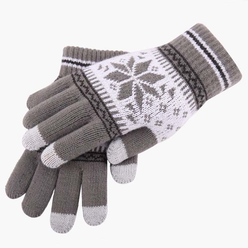 Gloves Women Winter Jacquard Cute Gloves Men and Women Thicken Brushed Warm Touch Screen Knitted Lovers Gloves