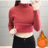 Women Winter Warm Slim Thicken Plush Sweater Velvet Lined Half Turtleneck Knit Pullover Jumper Soft Knitwear