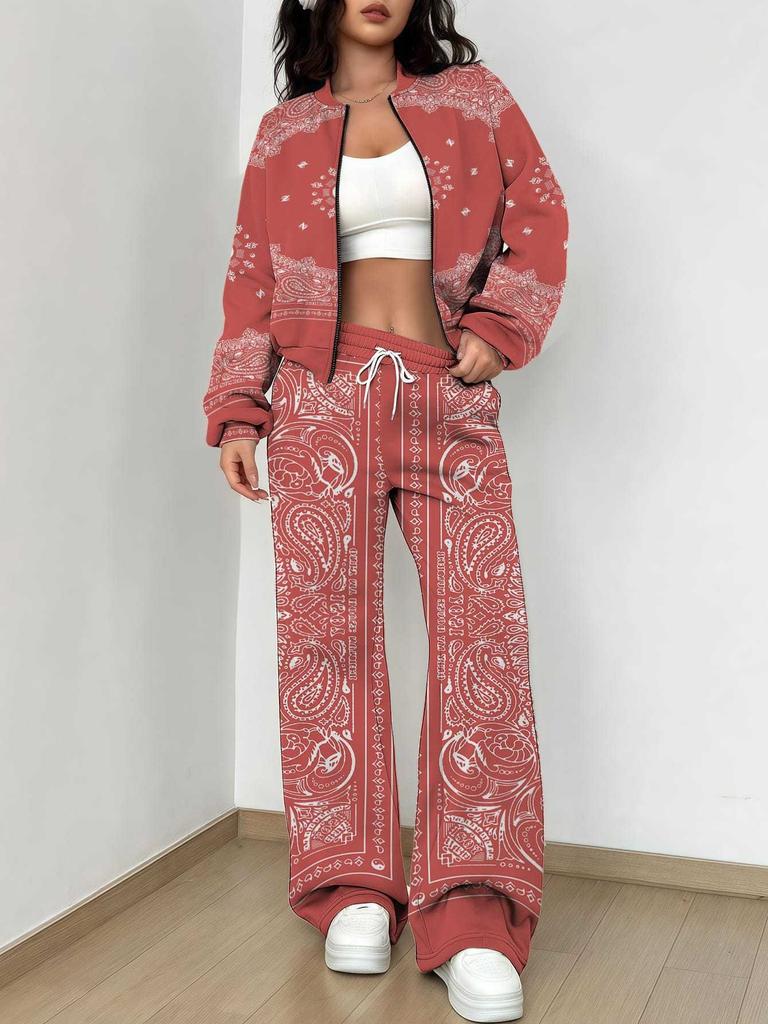 Splicing Autumn and Winter New European and American Women's Clothing Retro Pattern Printing Suit Women