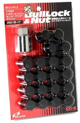Kyoei Kyoei Sangyo Bull Lock & Nut Bag 17HEX M12XP1.5 für 5H Autos, 20 Stück, Schwarz 0651B-17