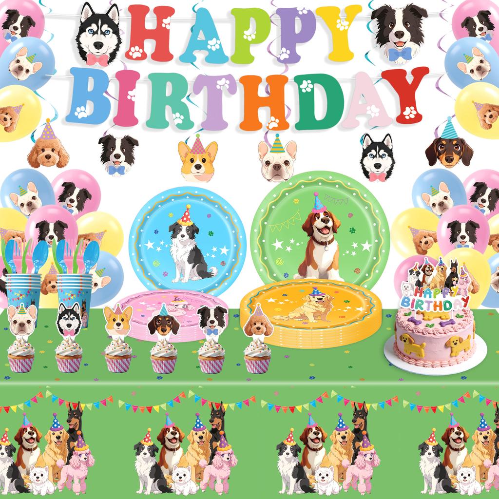 Cartoon Puppy Dog Birthday Party Decorations Supplie Celebration Party Disposable Banner Tablecloth Cup Plate Baby Shower Set