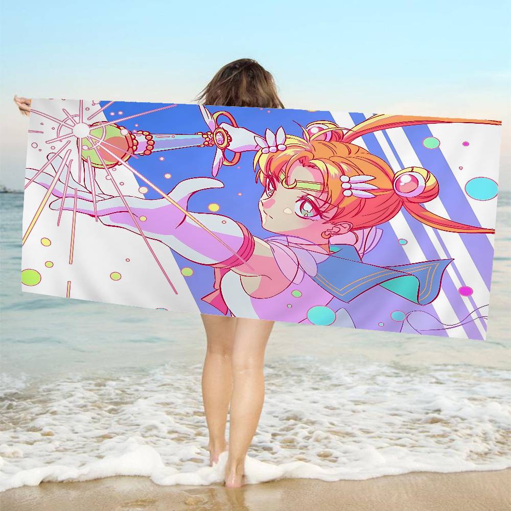 S-Sailores Cute Girl Moon Bath Towel Microfiber Soft Water Absorbing Breathable For Girl Kids Decorative Cartoon Beach Towel