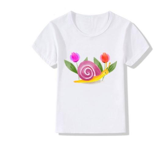 Top Cute Cartoon Snail Print T Shirt Funny for Boys Girls Lovely Childrens Clothes Summer Polyester Fabric Kids Clothes