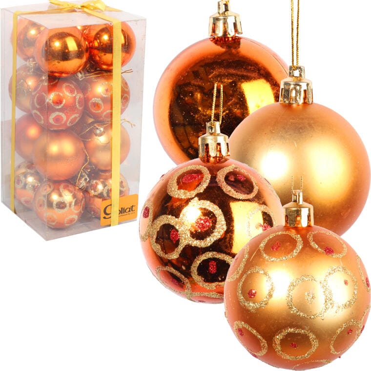 Set of 16 orange plastic baubles 6 CM