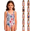 Girls' One-Piece Swimsuit - Round Neck Summer Bathing Suit Independence Day