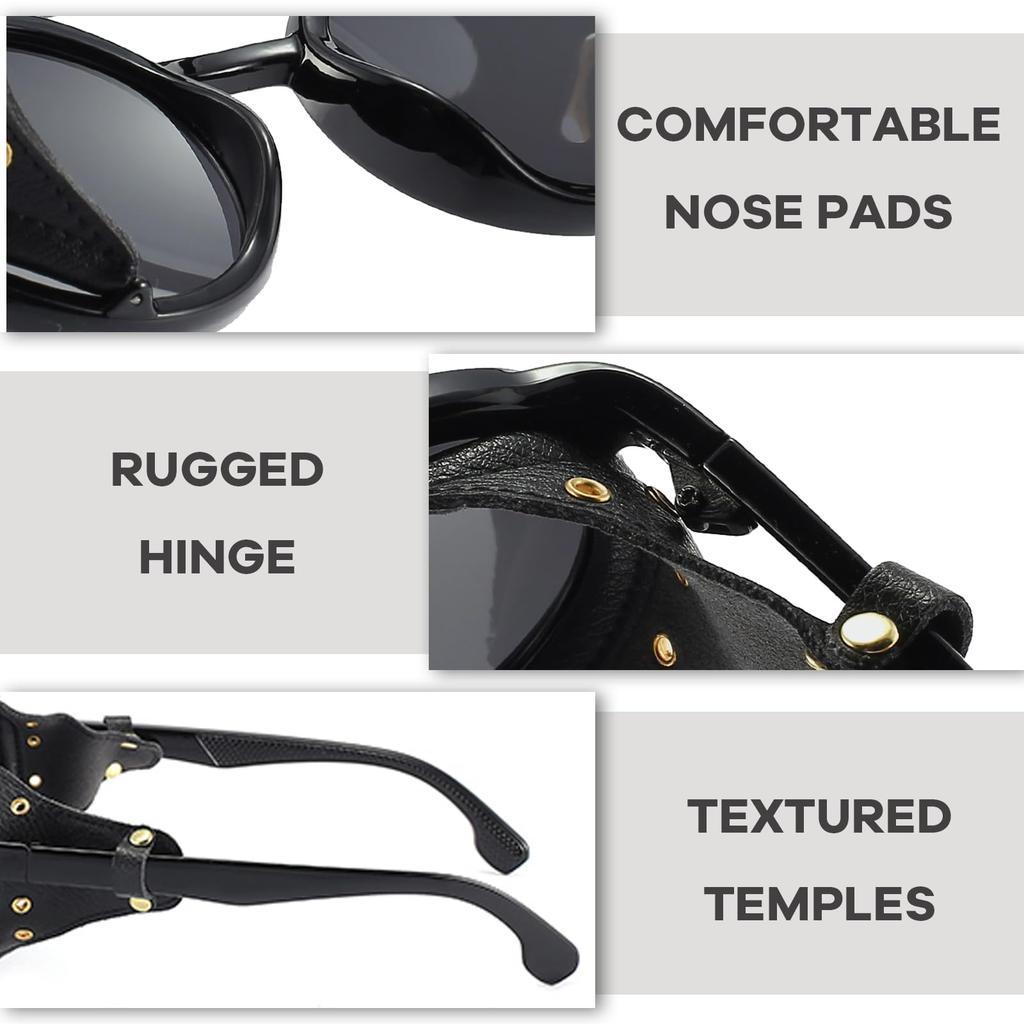 Exclusive Gothic Motorcycle Sunglasses Retro Round Sunglasses Side Shield Retro Steam Punk Glasses for Gentlemen [SHEEN KELLY] [Amazon Brand]