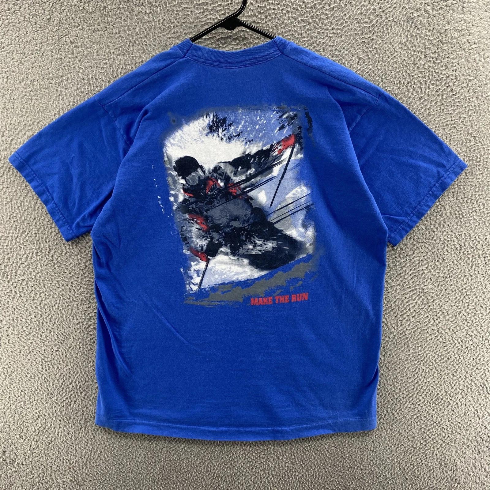 VINTAGE Skiing Shirt Mens Extra Large Blue Skier Pocket Compass Graphic Made USA S