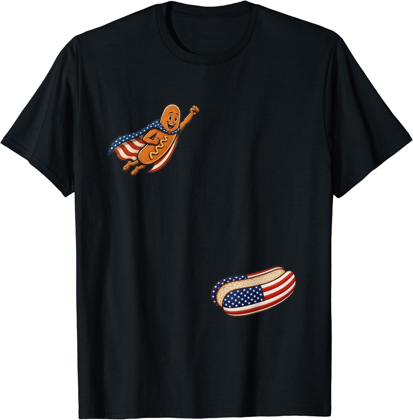 Funny 4th of July Patriotic Hot-Dog BBQ Flying into Bun 250 T-Shirt S разноцветный