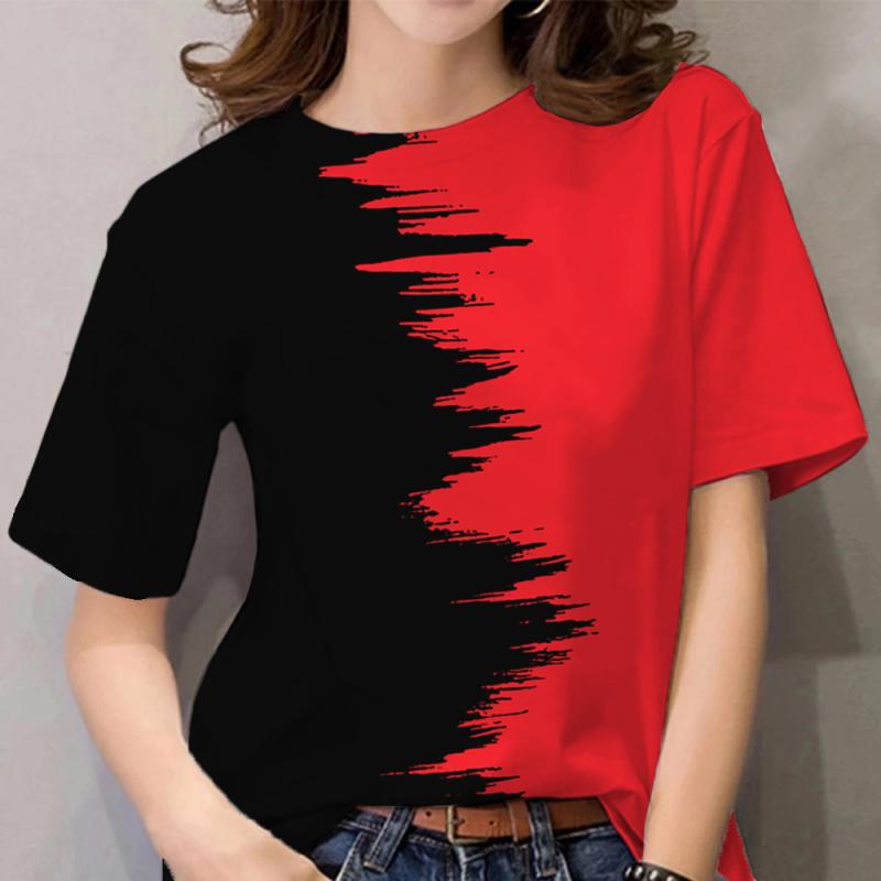 

Жіноча футболка з цифровим принтом контрастного кольору з круглим вирізом Літо Harajuku з коротким рукавом Модна вулична зручна жіноча повсякденна XS