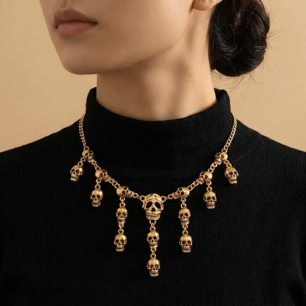 Adjustable Skull Necklace Gothic Collarbone Chain Charm Gift Halloween Choker  Party Wear