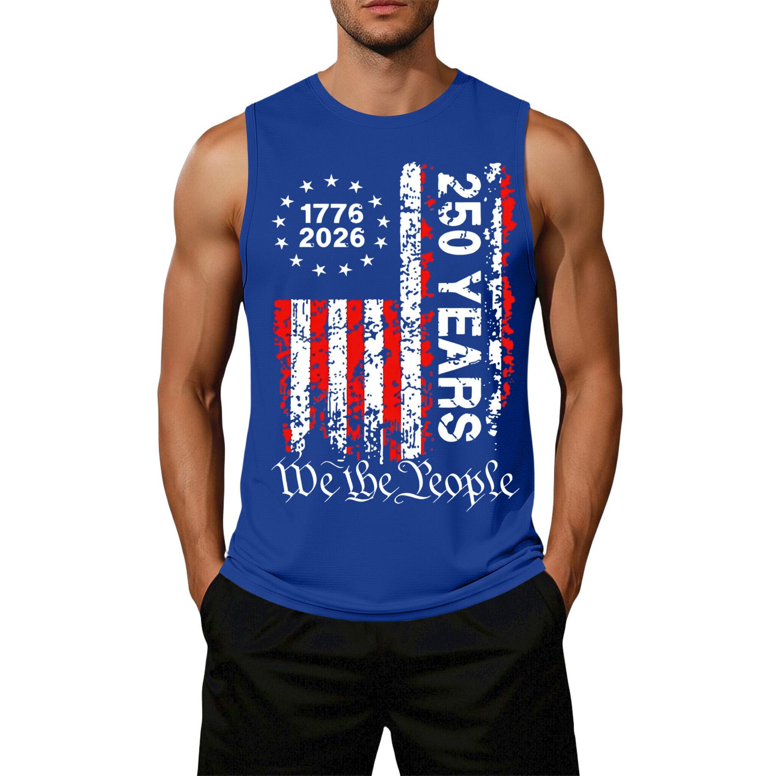 

Men s Loose Fit Casual Sleeveless Top Flag Print Graphic Design Lightweight Summer Vest Shirt Suitable for Everyday Wear XXXXXL синий
