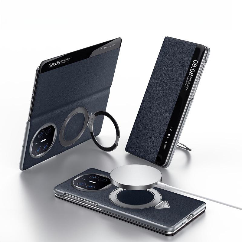 Suitable for Huawei Matex6 Mobile Phone Case Smart Window Bracket Magnetic Suction X5 Anti-fall MateX3 Flip Cover Men's Leather Case