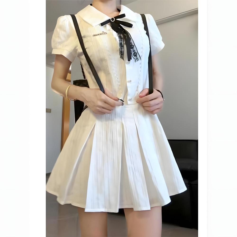 sweet bow dress girl summer waist on the run princess dress fake two small fairy short skirts