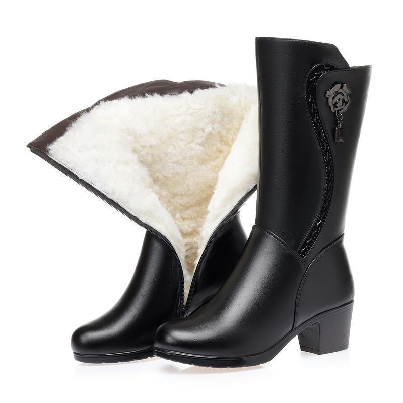 2024 Non-slip Thick Snow Boots Women Autumn Plus Velvet Cotton Black Boots Winter Mid-Calf  Mid-tube Shoes for Women Size 41 42