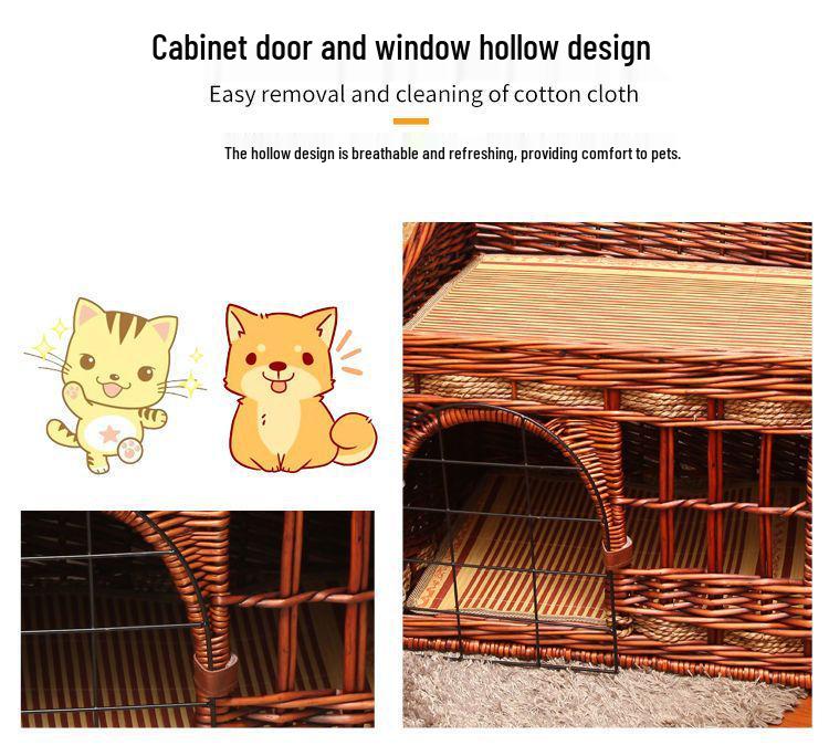 Four Seasons Universal Cat House – Enclosed Rattan Weaving Villa for Cats
