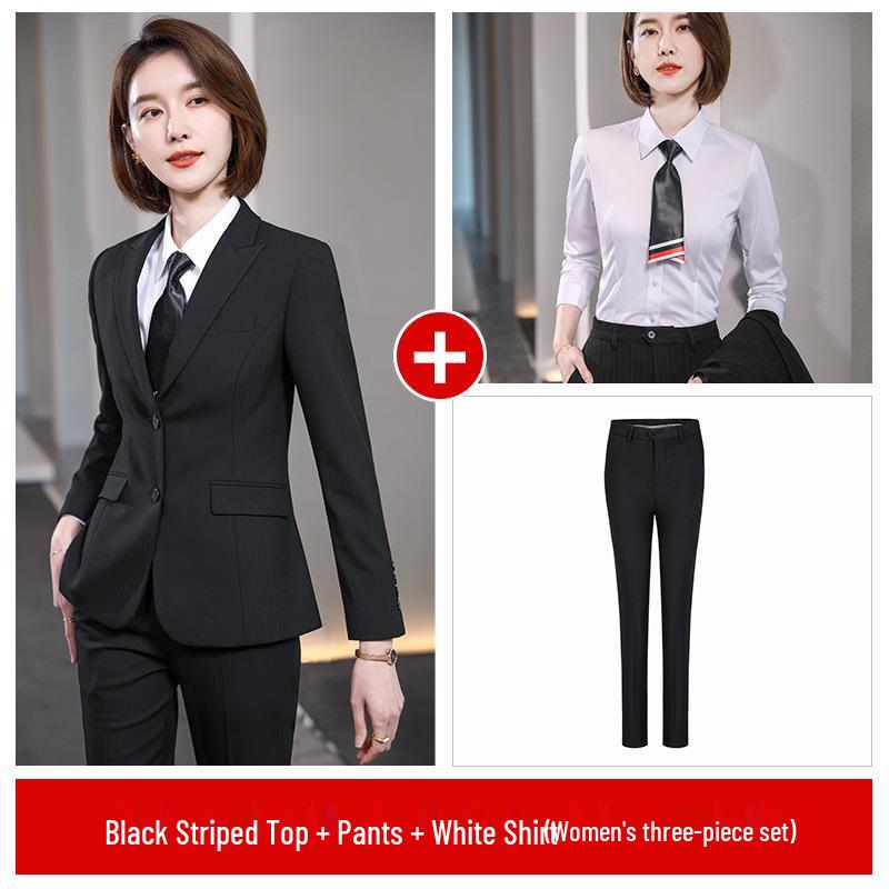 Unisex Professional Blue Suit Set for Civil Servant Interviews, Plus Size Available, Ideal for Hotel Work and Commuting.