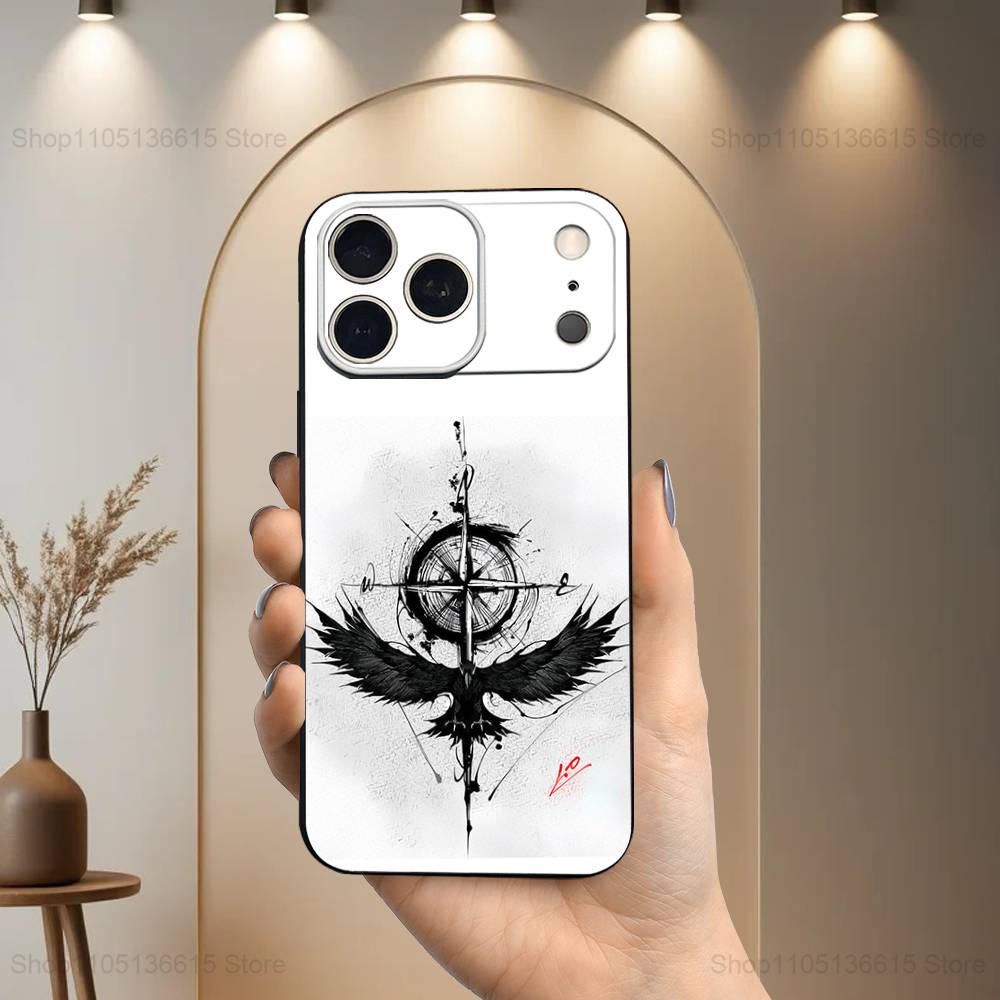 Art Navigation Compass For iPhone 13,17,11,12,16,14,15,Plus,Pro Max,XS,X,XR,SE,Mini,8,7,Soft Silicone Black Phone Case