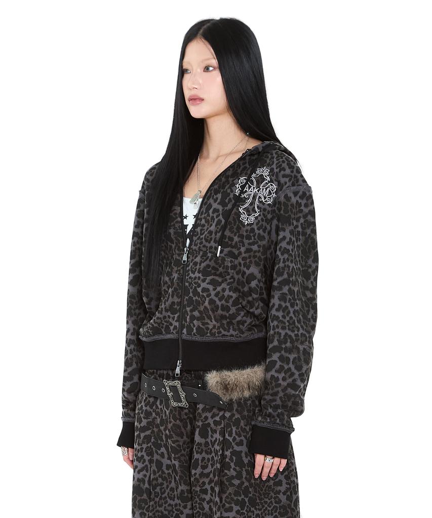 Aakam Akm Cros2 Leopard Zip-Up Hoodie (Charcoal)