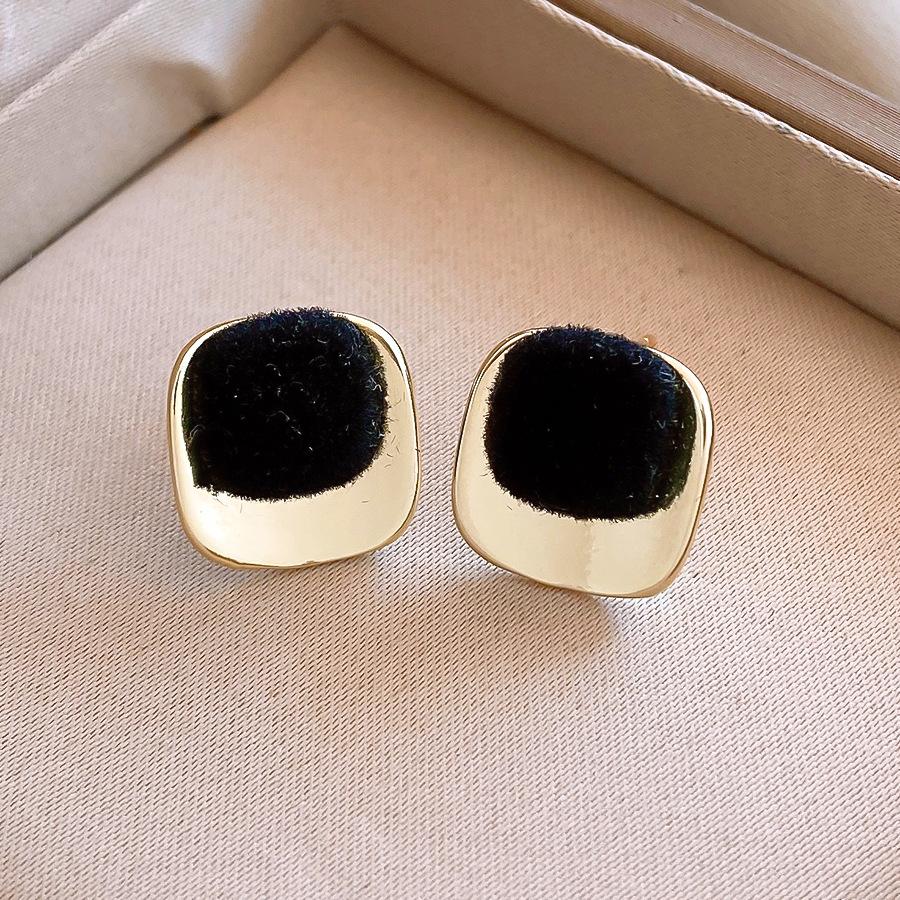 Retro simple flocking square stud earrings niche earrings fashion personality versatile earrings women